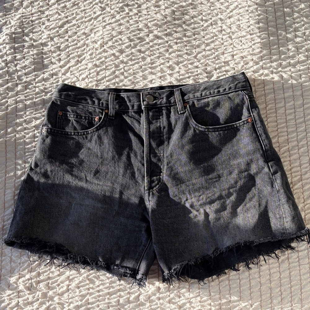 Denim Forum Black Frayed Hem Jean Shorts